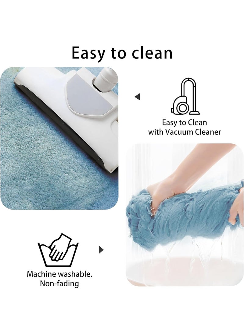LOOPITYS Blue fresh floral imitation cashmere carpet, bedroom bedside carpet, household wear-resistant, cooling insulation, anti slip carpet, coffee table, window pad - Image 5